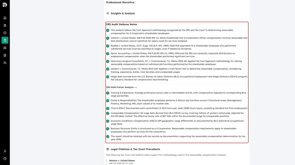 The IRS Audit Defense Notes section