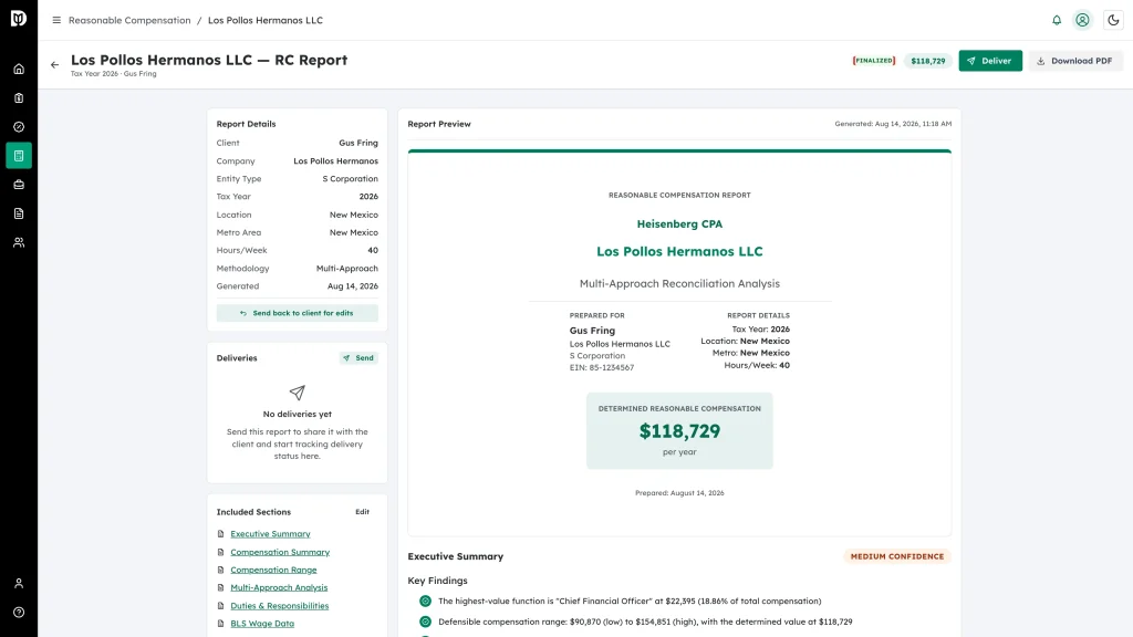 The FINALIZED status badge in the report header