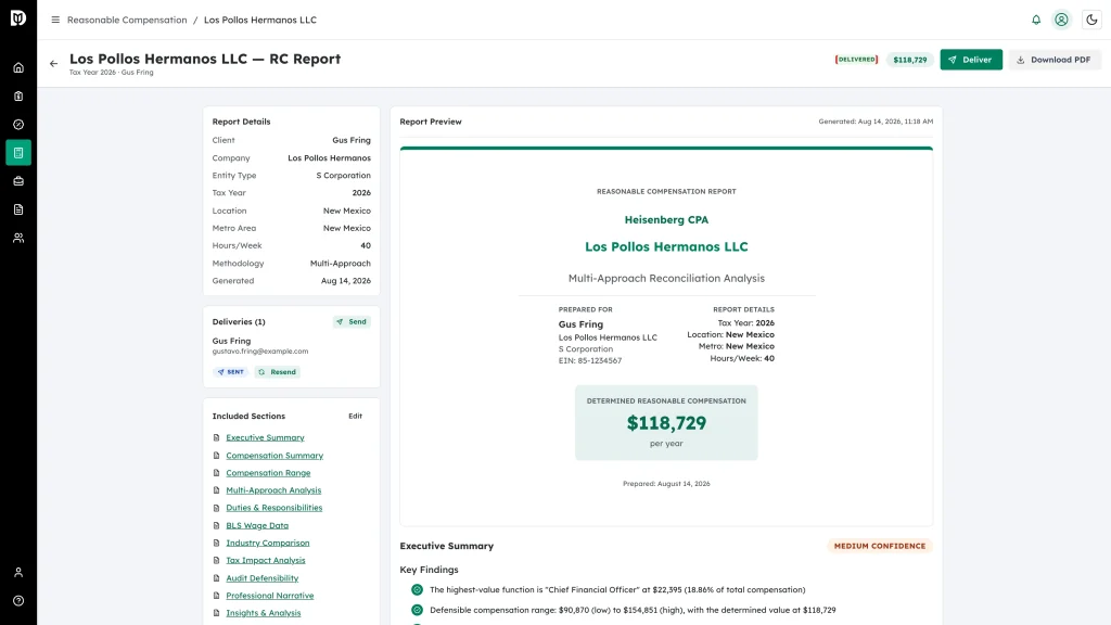 The DELIVERED status badge in the report header