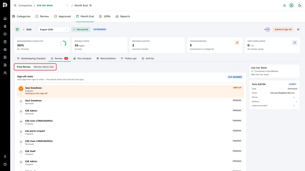 Highlighted Final Review and Review Items switch on the Review tab