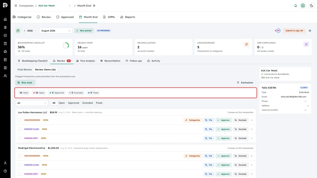 Highlighted scan summary counts above the report type and status filters