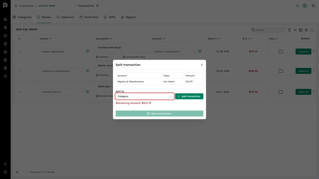 Split by drop-down set to Category
