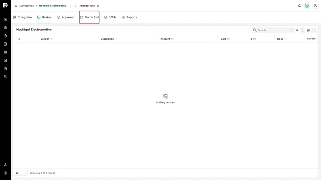 Highlighted Month End tab in the company tab bar