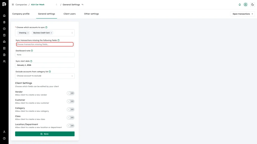 Empty Sync transactions missing the following fields box