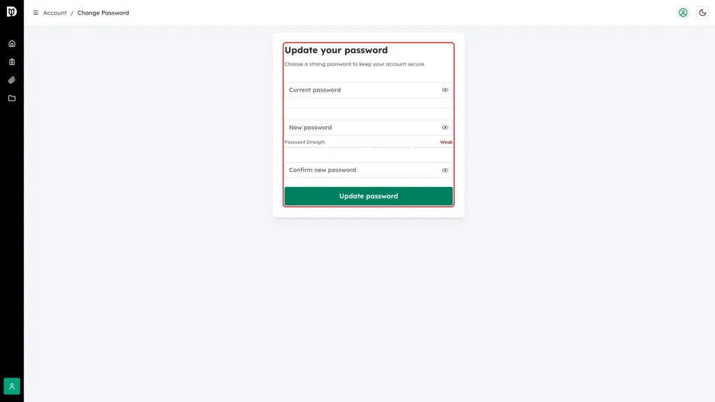 The Update your password form
