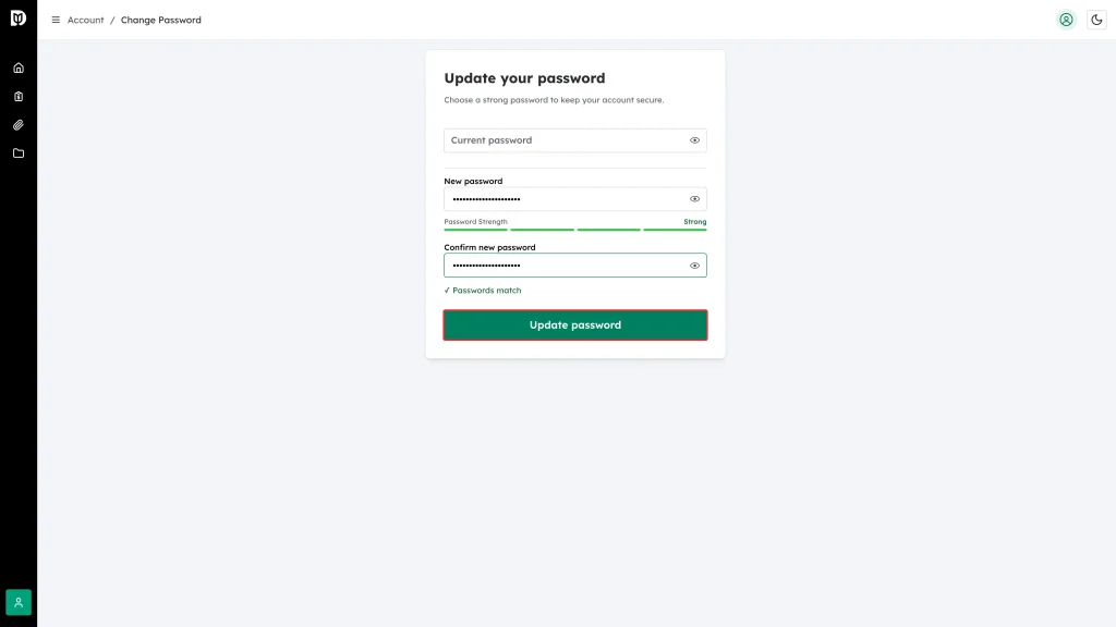 The Update password button