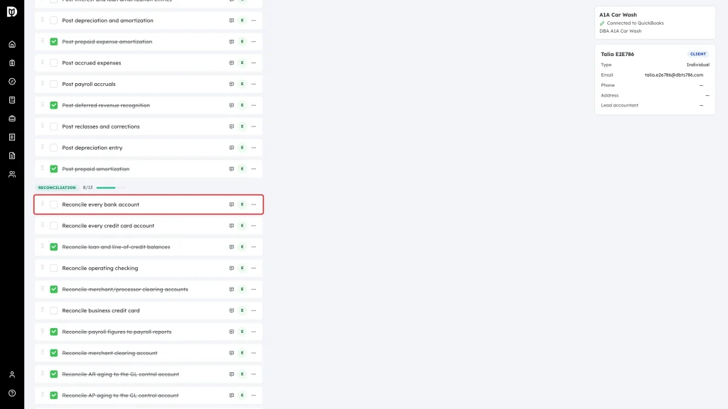 Highlighted checklist task row with its completion checkbox