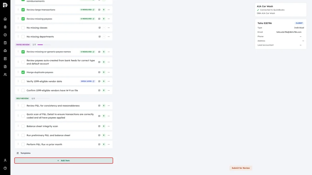 Highlighted Add item button below the checklist