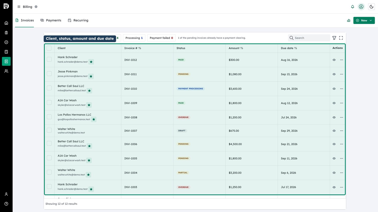 Open the Invoices dashboard