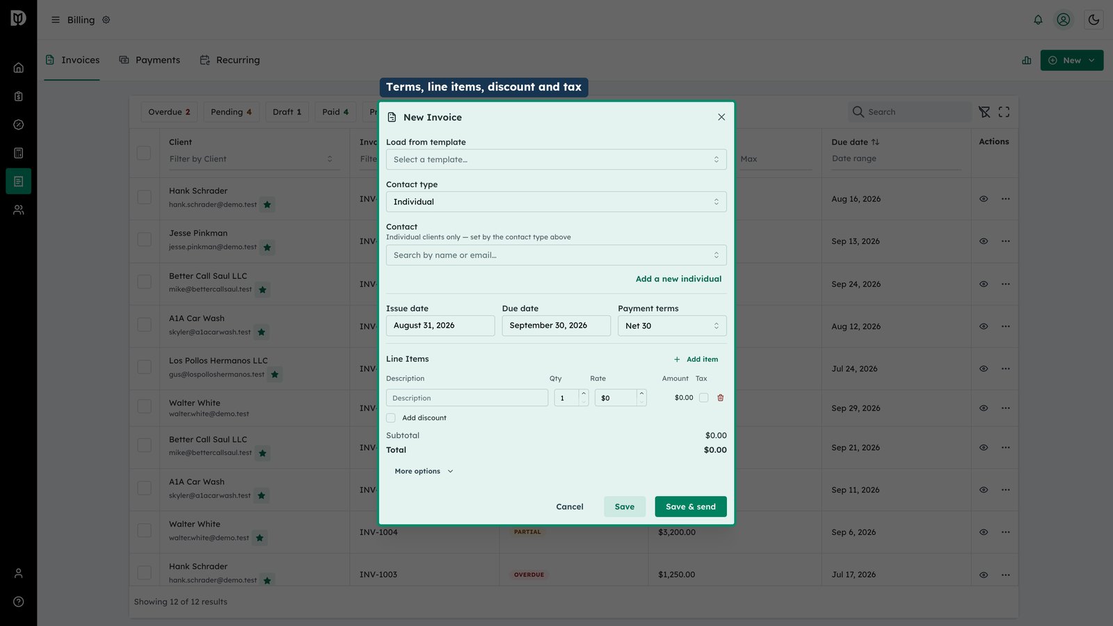 Fill in the invoice