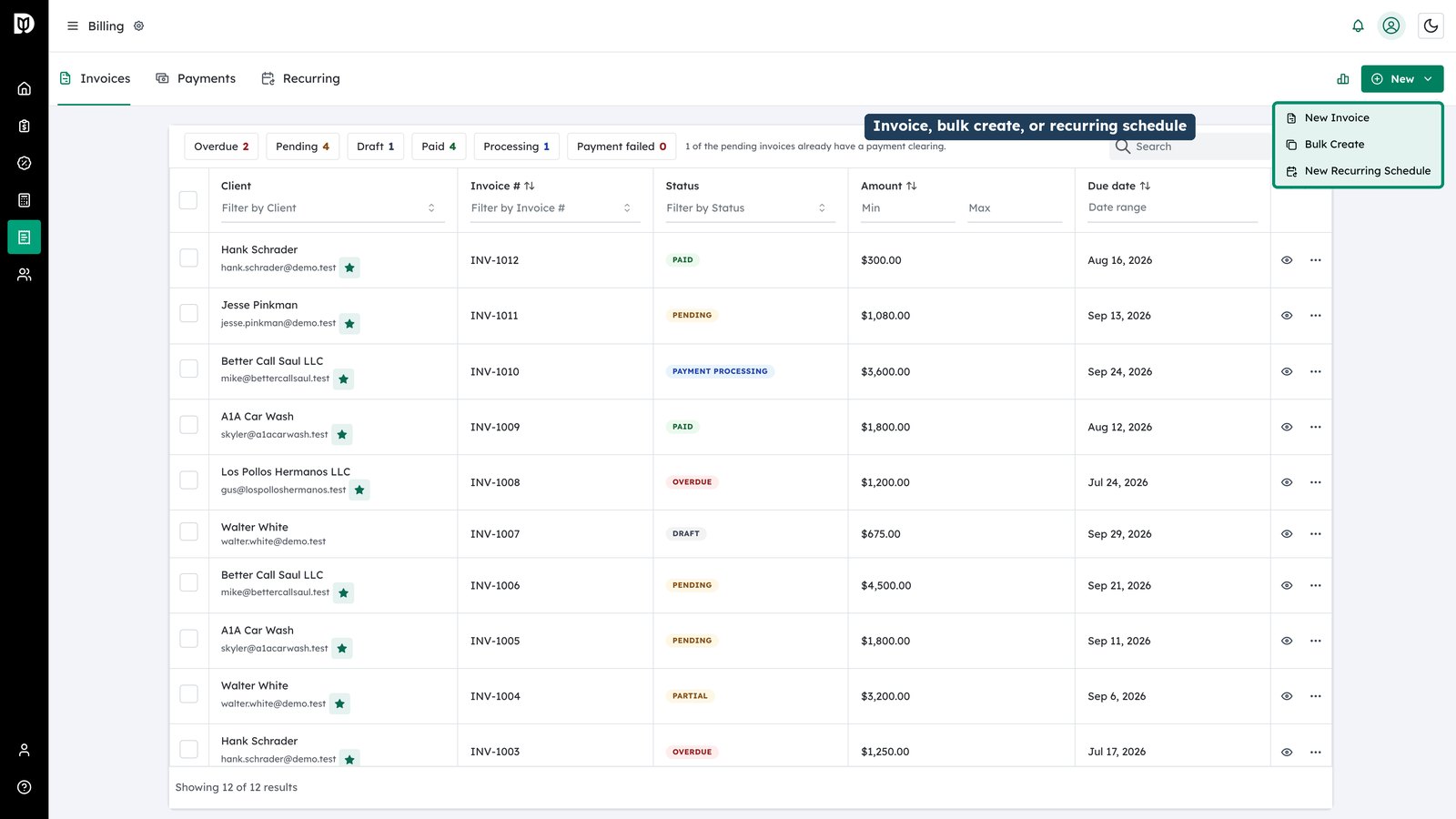 Start a new invoice