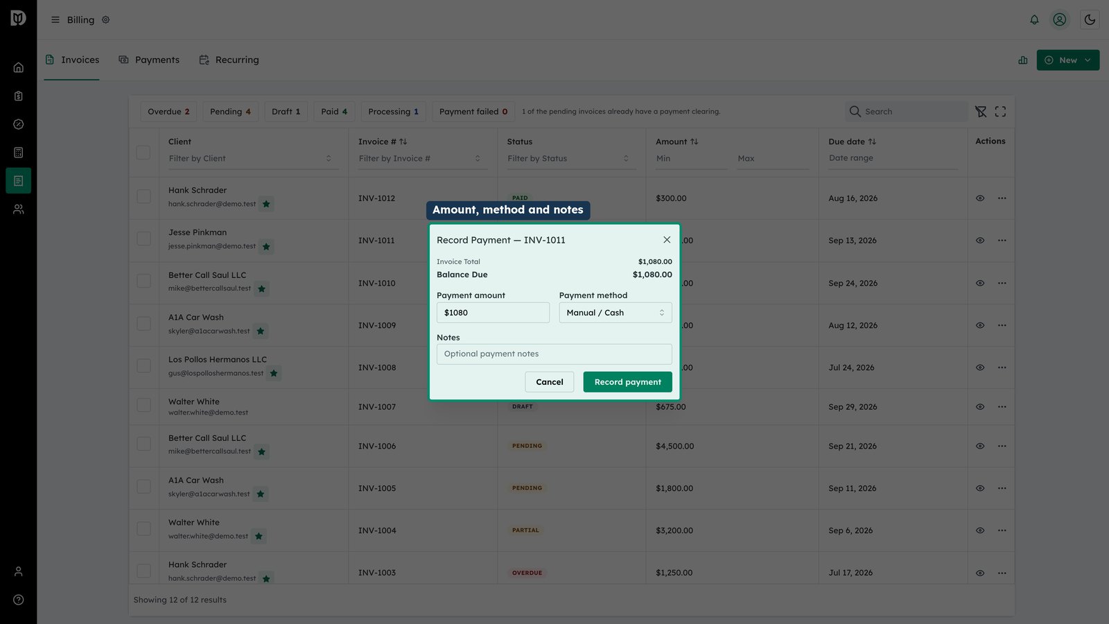 Record a payment taken outside Debits