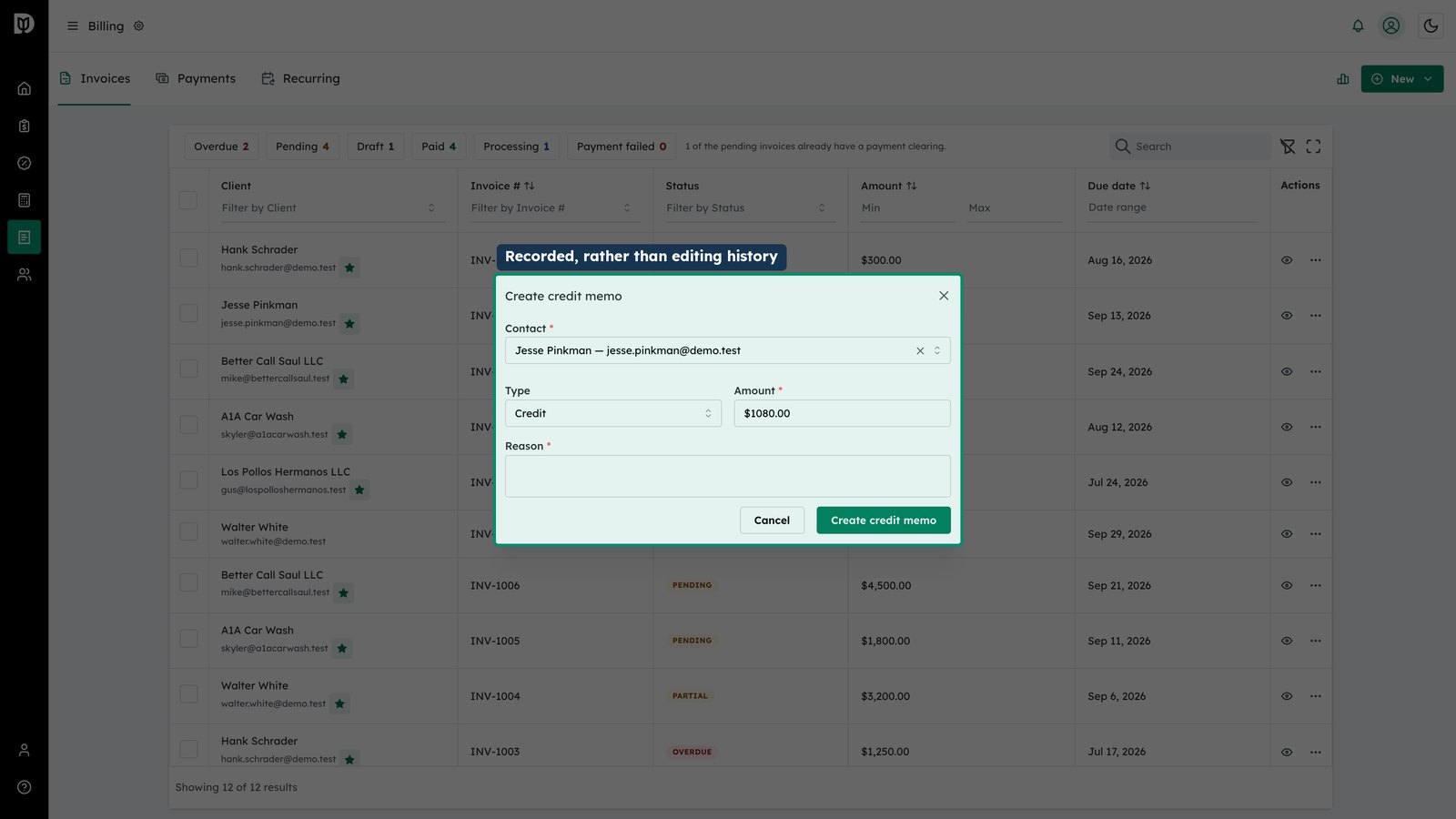 Issue a credit memo