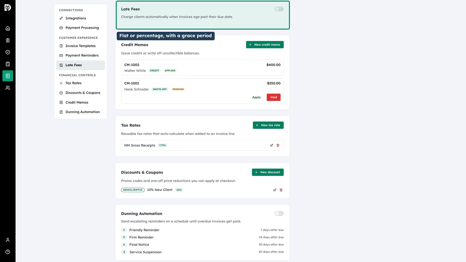 Add late fees