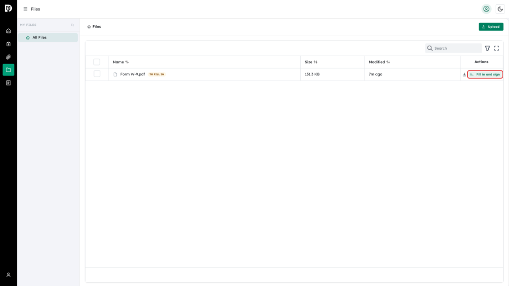 Fill in and sign button highlighted on the form row