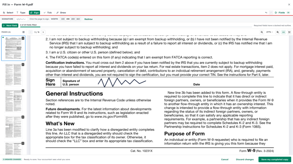 Signature toolbar highlighted after placing the signature on the form