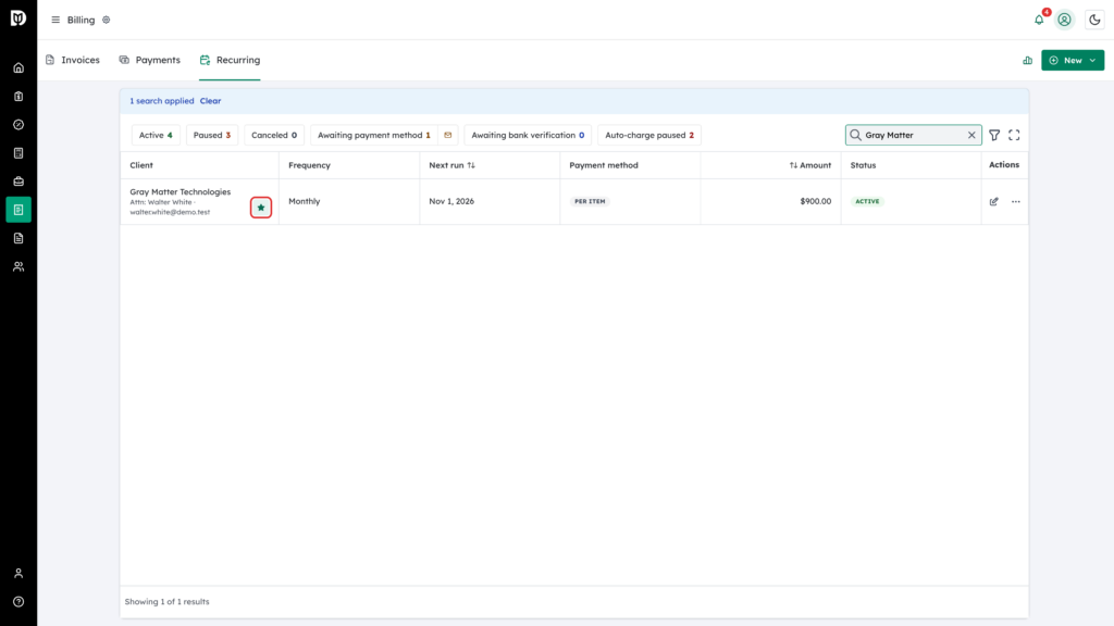 Magic link star button highlighted on a business plan row addressed to its contact person