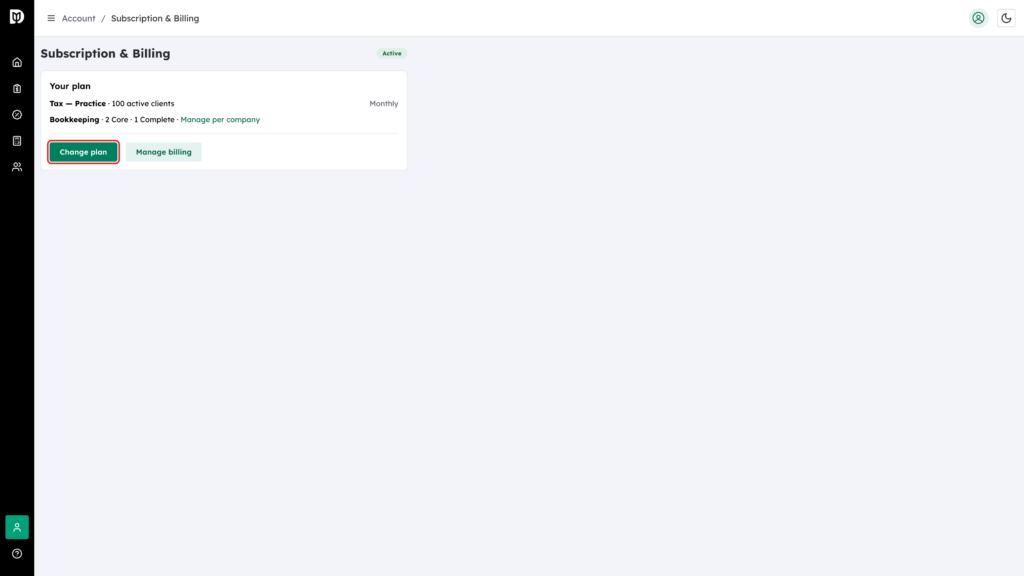 The Change plan button on the Your plan card
