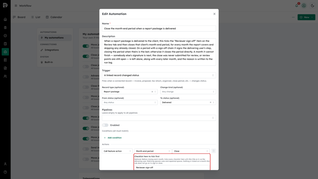 Checklist item to tick first field highlighted with Reviewer sign-off