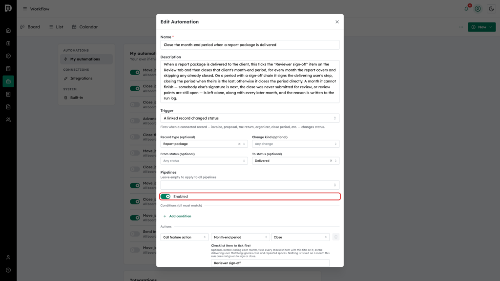 Enabled switch turned on in the Edit Automation window