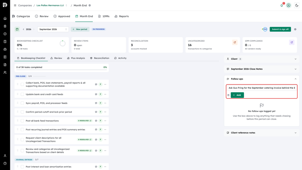 Follow-up entry field highlighted with the due date icon and Add button