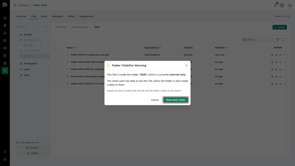 Make both visible button highlighted in the Folder Visibility Warning