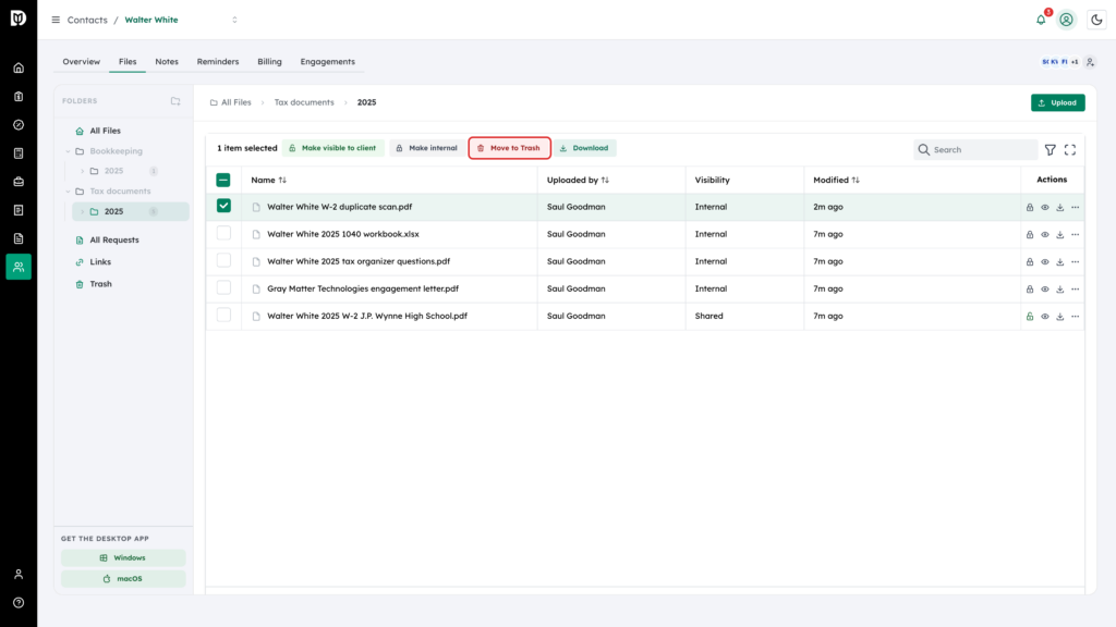 Move to Trash button highlighted in the bulk actions bar
