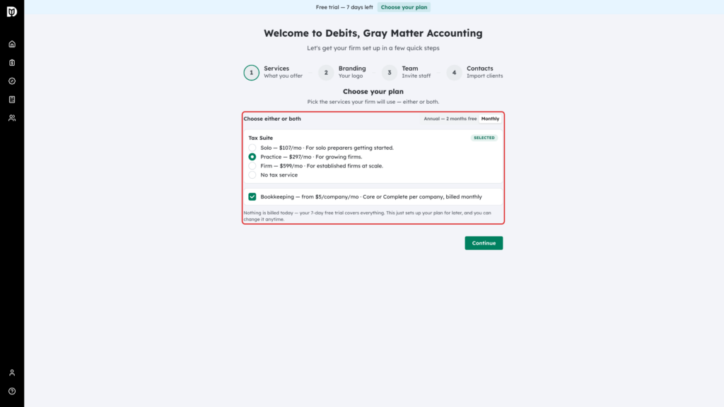 The Choose either or both plan fields in the Services step