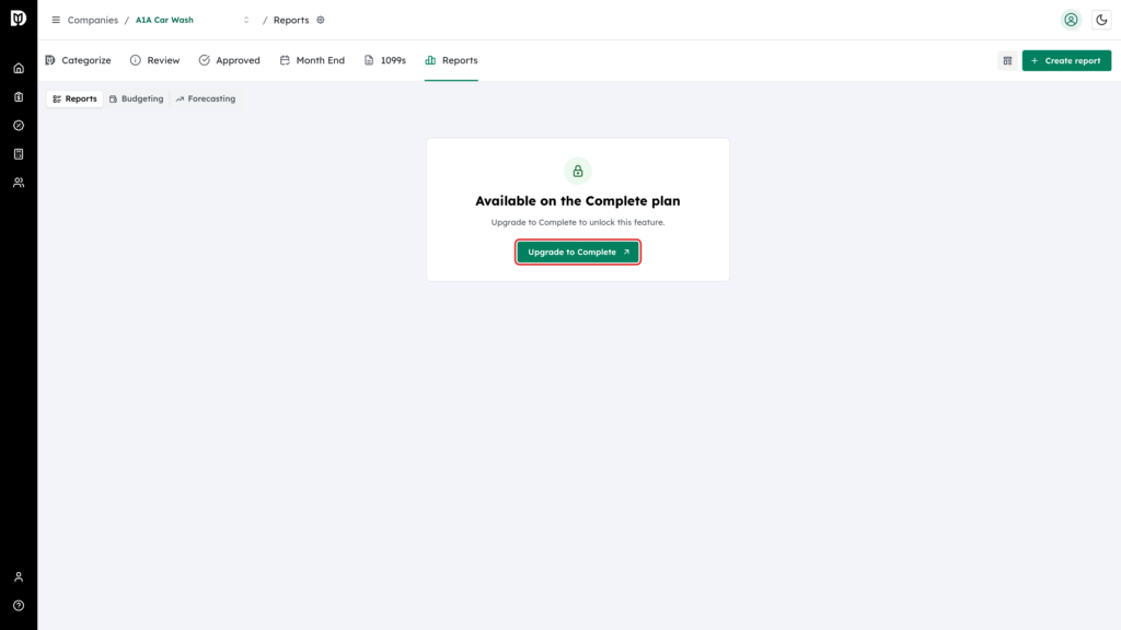The Upgrade to Complete button on the Available on the Complete plan panel