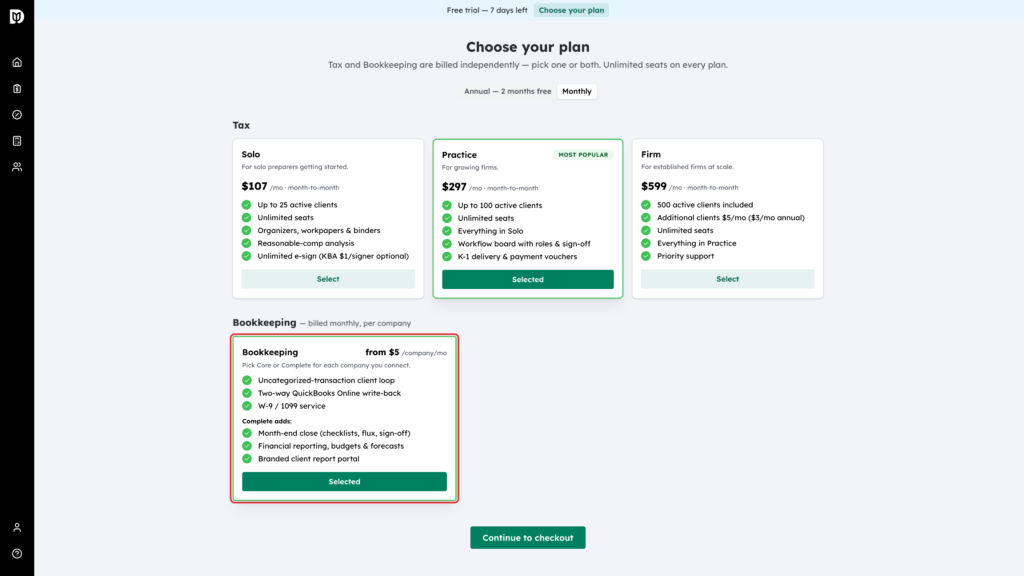 The Bookkeeping card and its Core feature list