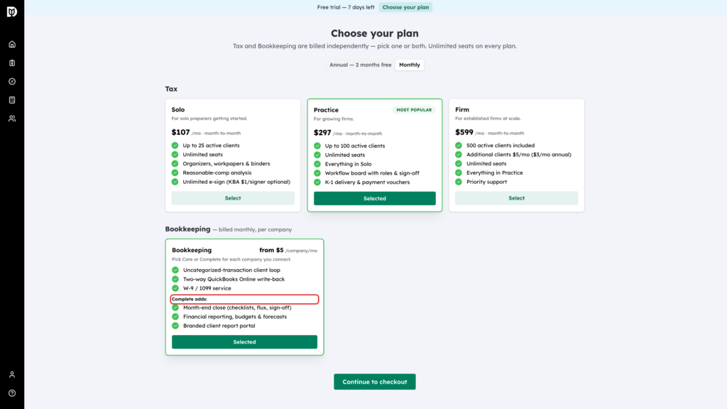 The Complete adds list on the Bookkeeping card