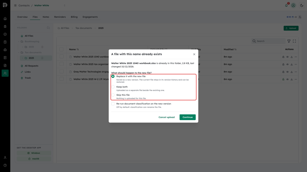 Replace it with the new file, Keep both and Skip this file options highlighted