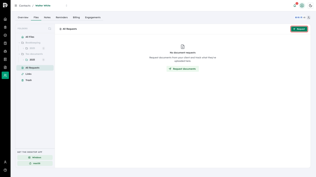 Request button highlighted in All Requests