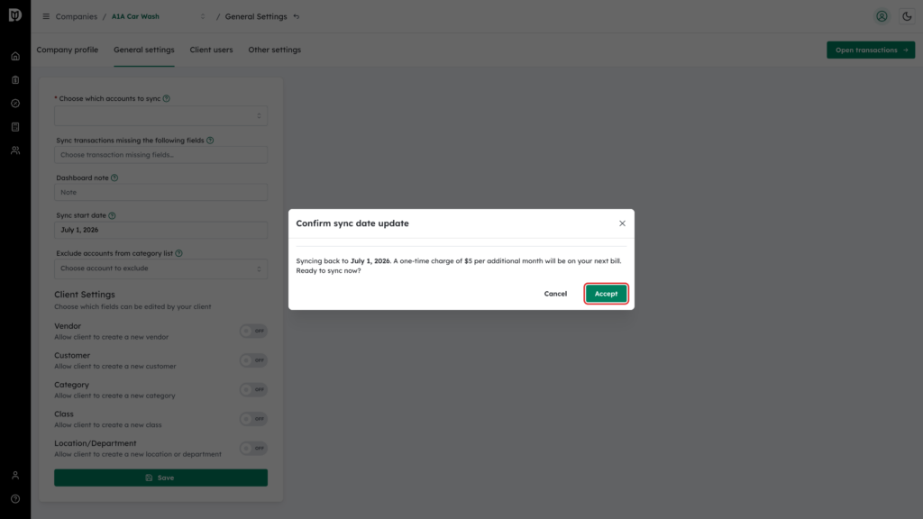 Accept button in the Confirm sync date update window