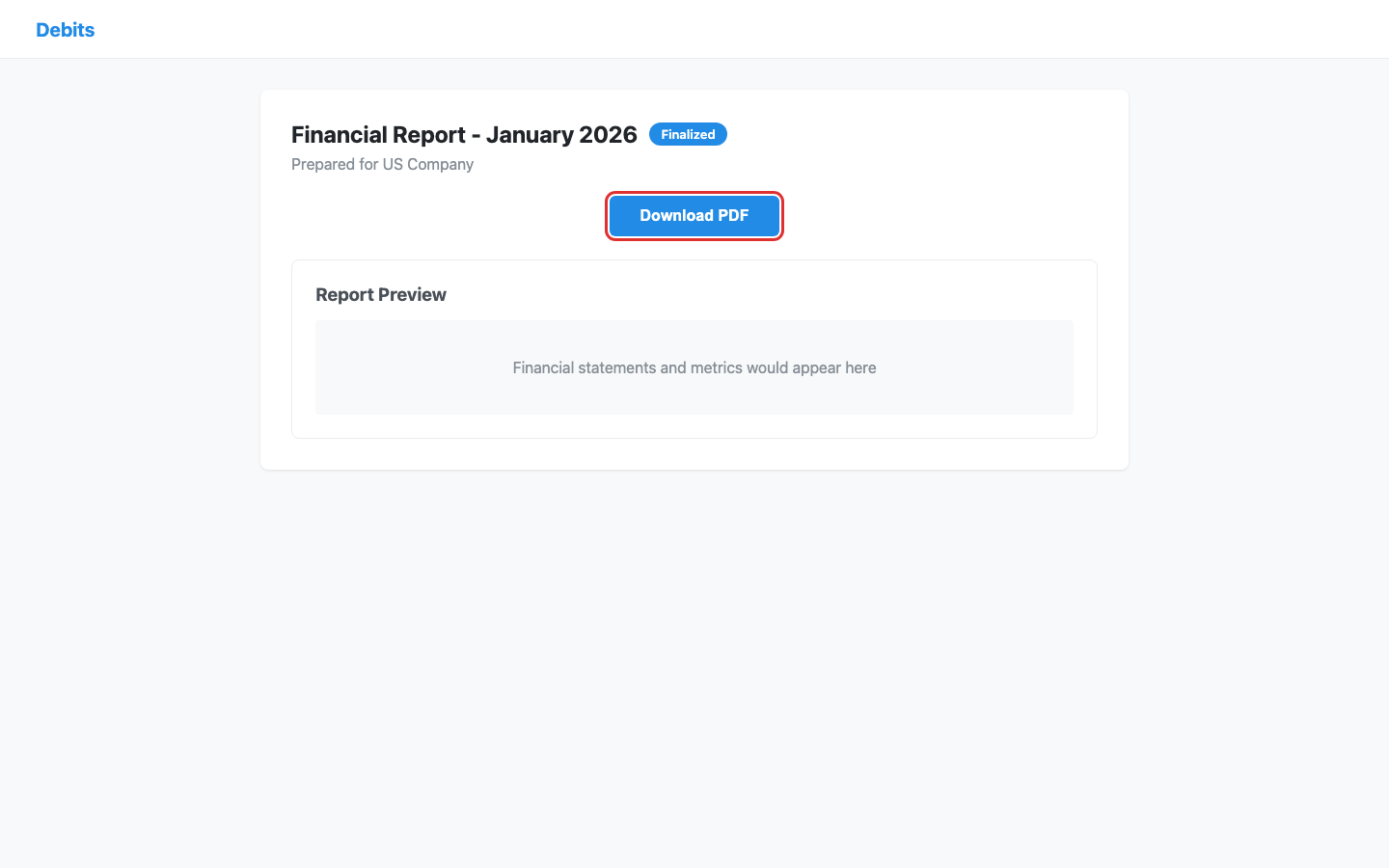 Report access page showing branded header, report title, and Finalized Report badge