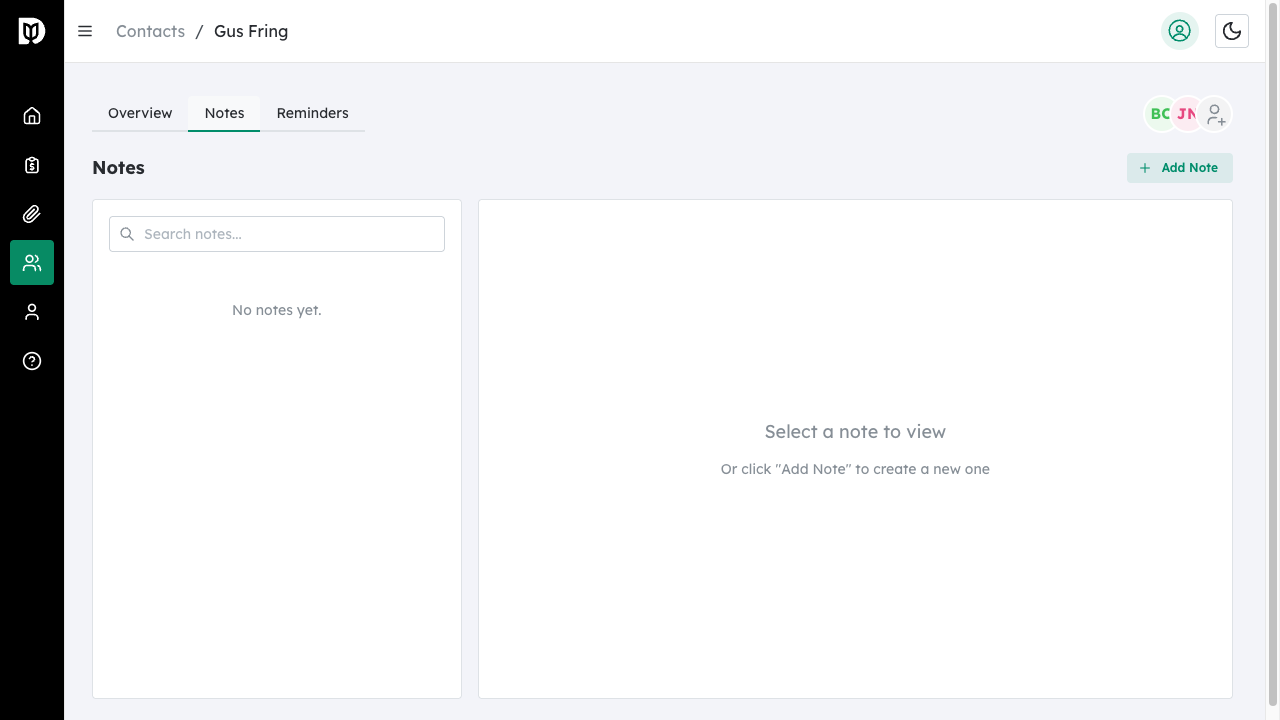 Note selected in the notes list with content displayed