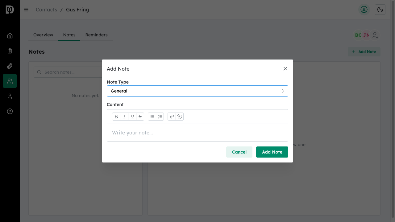 Rich text editor with formatting toolbar and content area