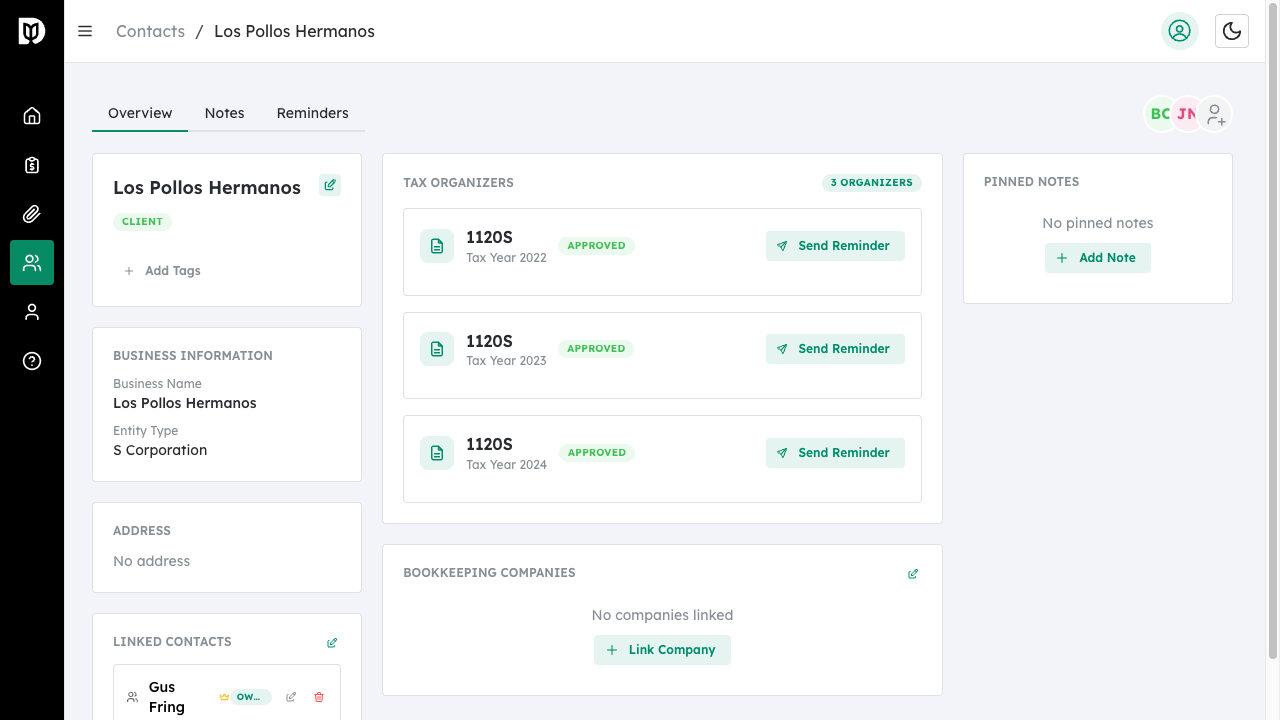Contact profile page