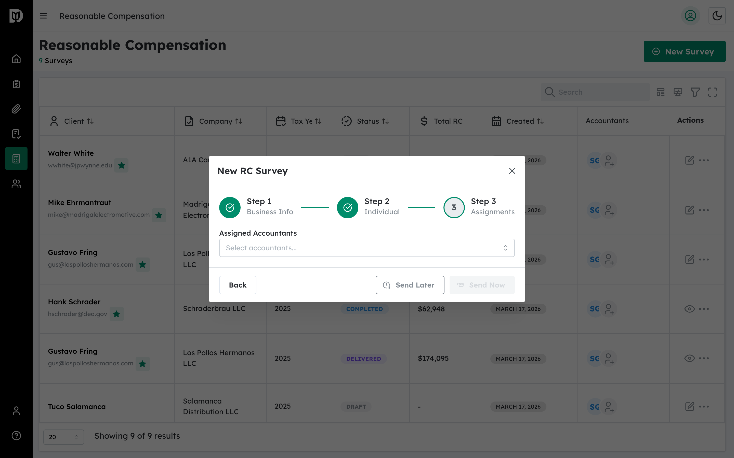 Highlighted sidebar showing step navigation, progress bar, and save status