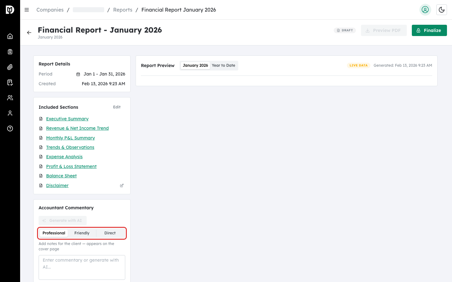 Monthly and YTD segmented control toggle