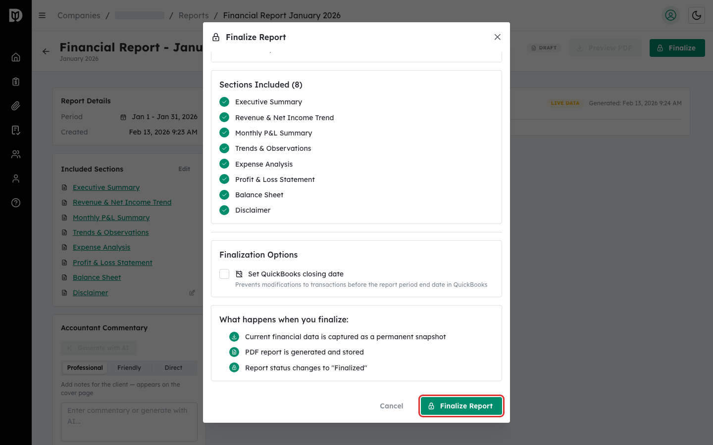 Finalization progress bar at 100 percent with success checkmark