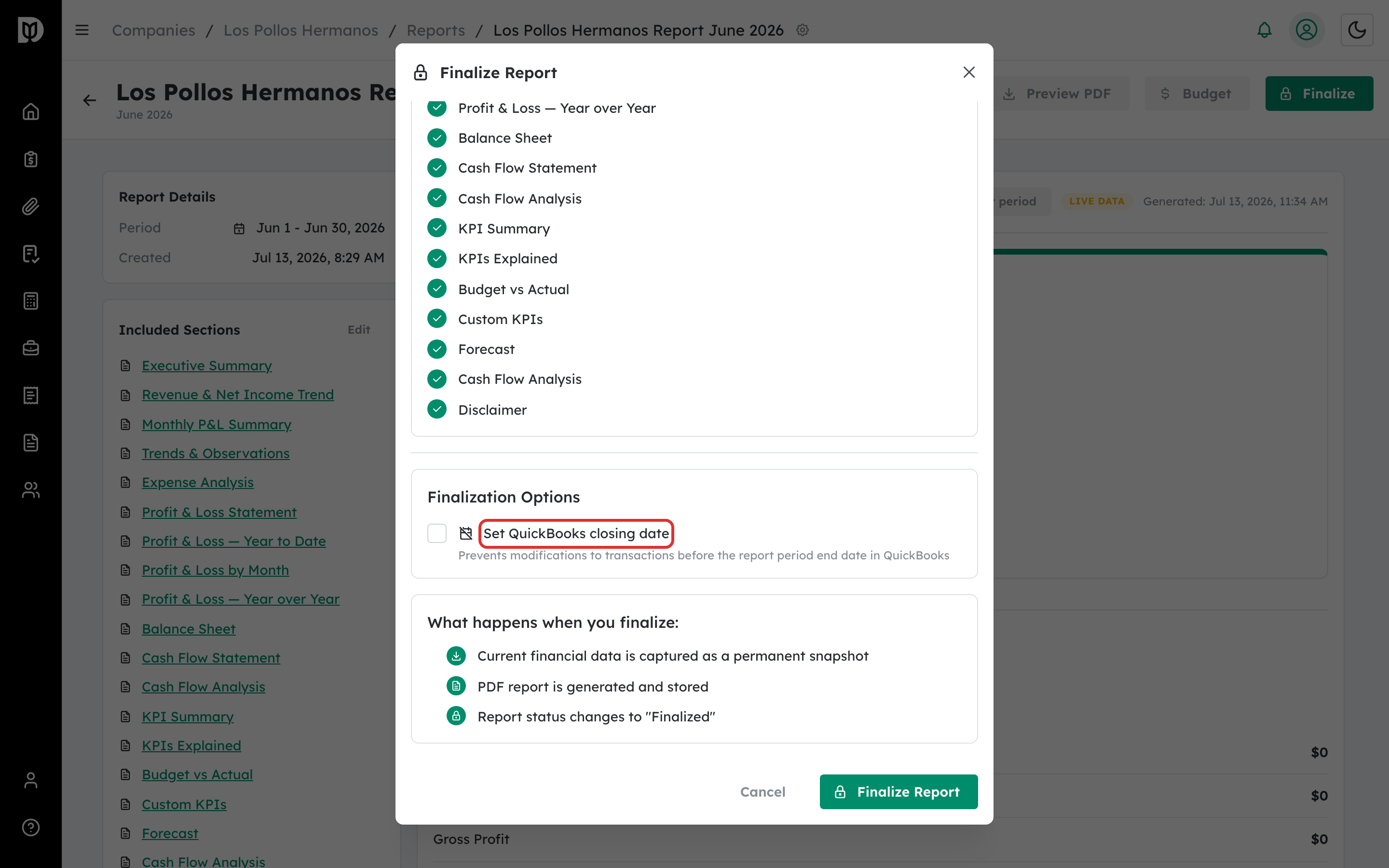 Set QuickBooks closing date option highlighted