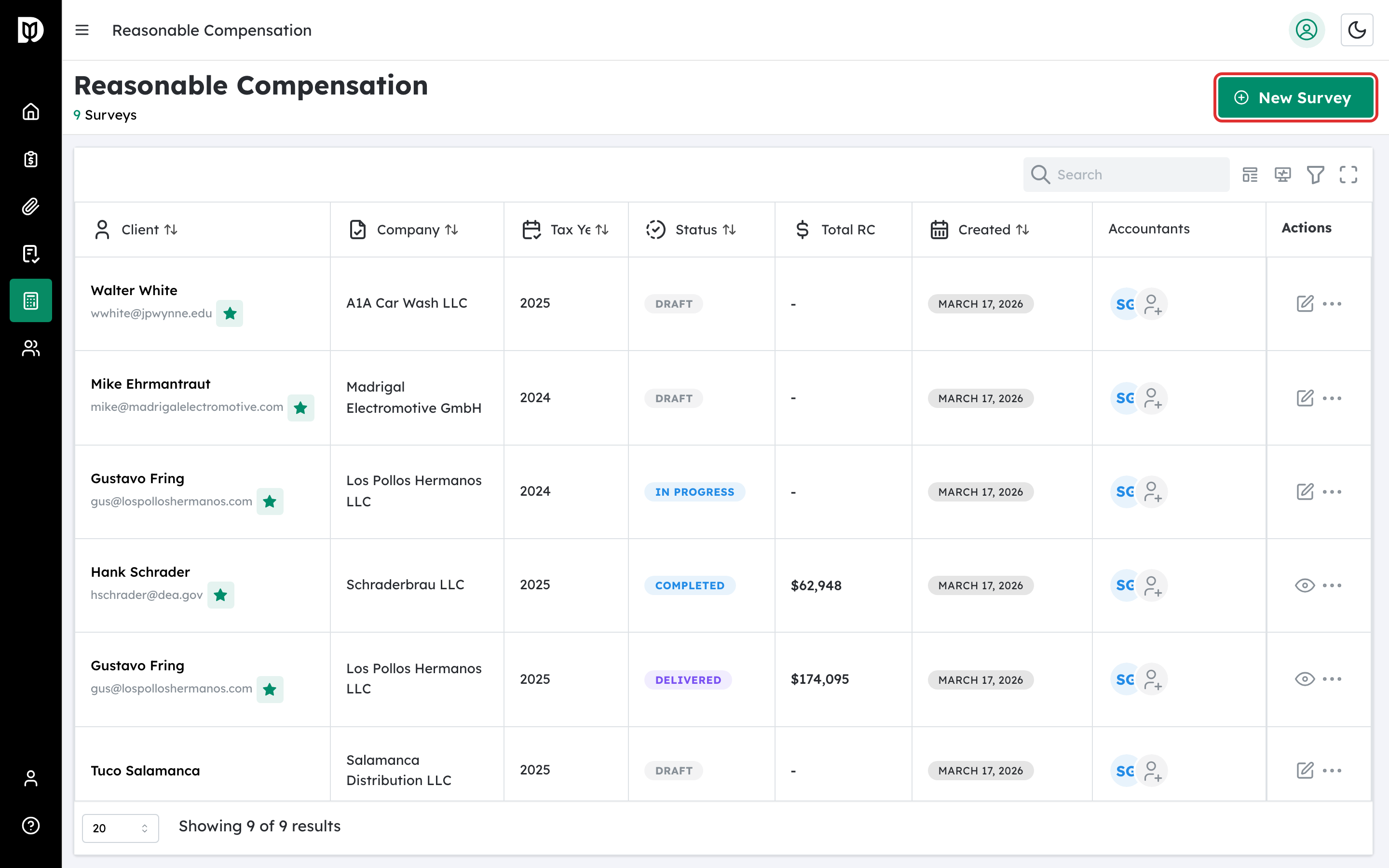 Highlighted New Survey button on the dashboard