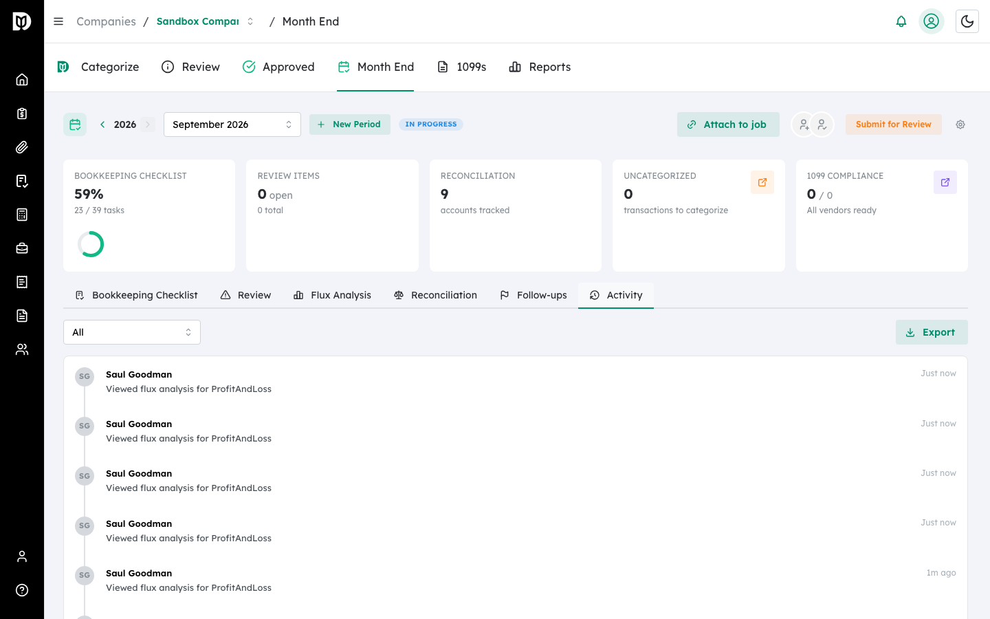 Activity timeline showing close events with a type filter