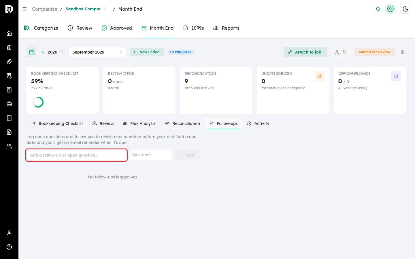 Highlighted follow-up input field with a due date and Add button