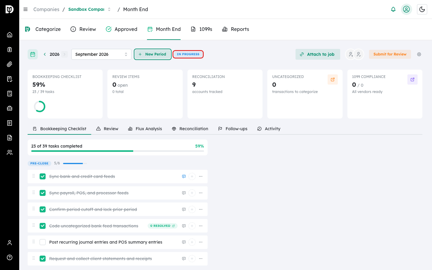 Highlighted period status badge in the workspace header