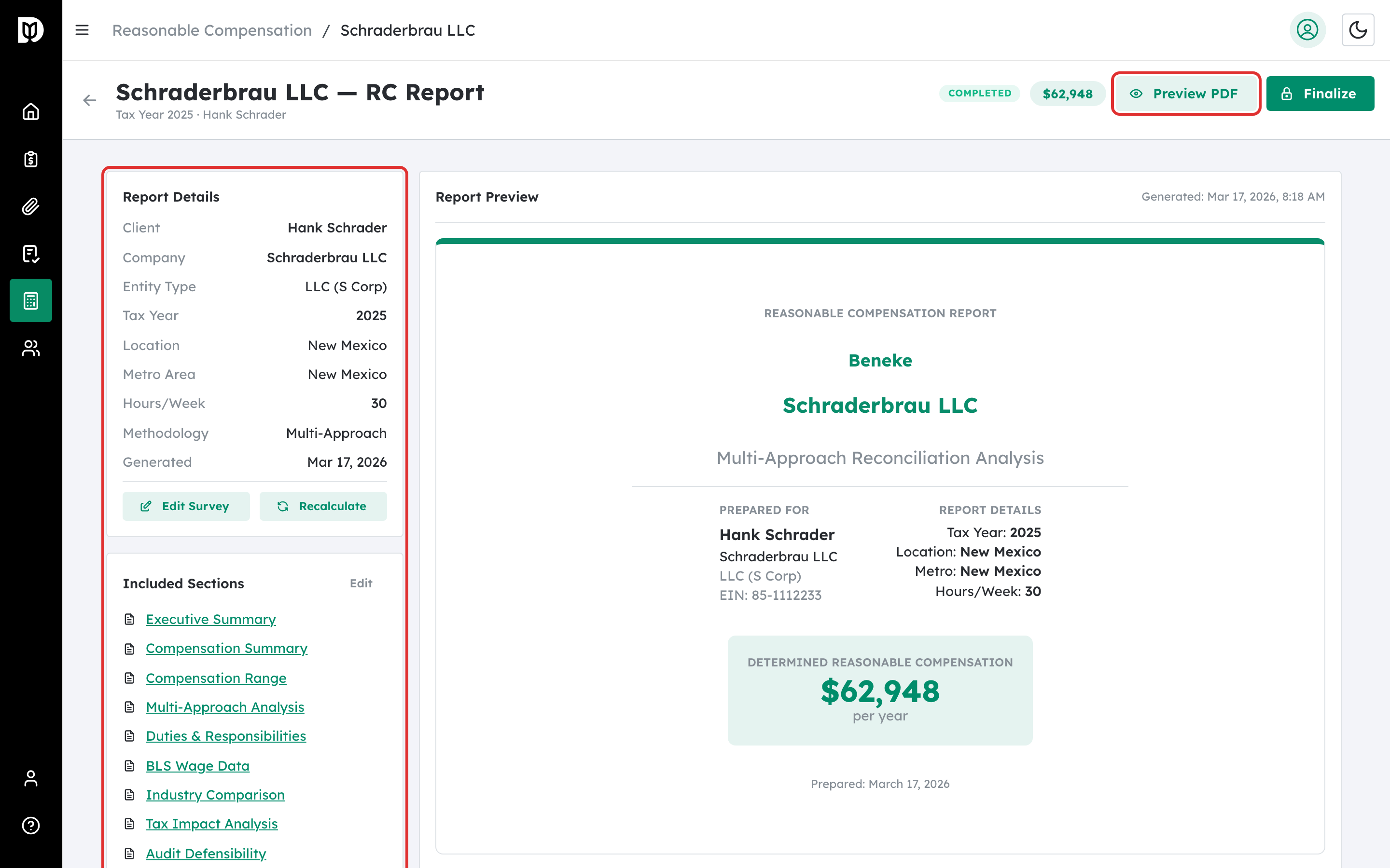 Highlighted Export button showing the dropdown menu with Download PDF option