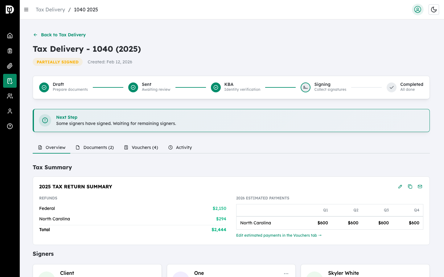 Tax return detail page overview