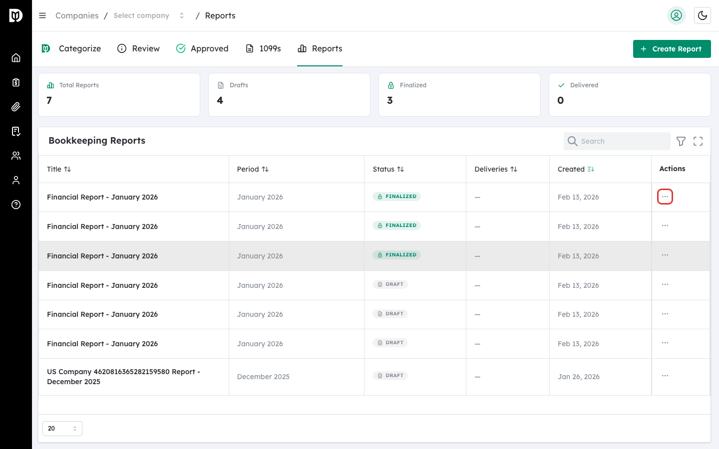 View Report option in the three-dot actions menu